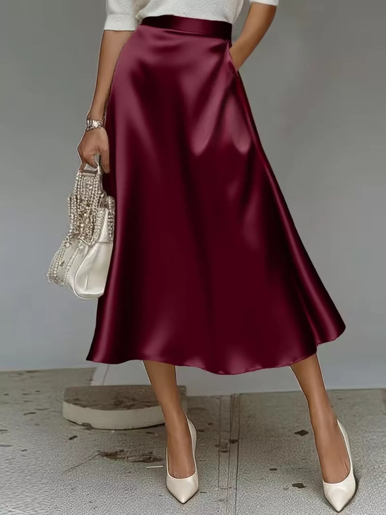 SM Luxe Satin Midi Skirt — Luxury Women's Skirts Collection