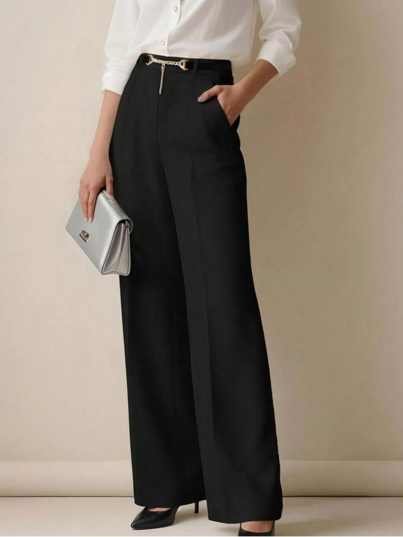 SM Luxe Wide-Leg High Waist Pants — Luxury Women's Trousers Collection