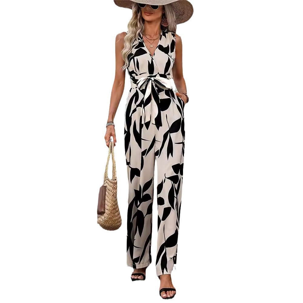High Waist Wide Leg Print Jumpsuit