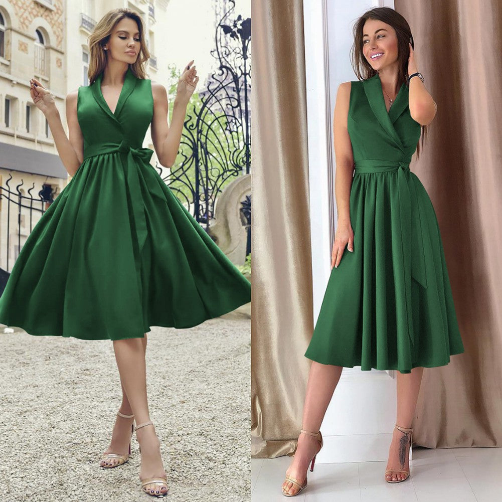 Satin Belted Wrap Midi Dress