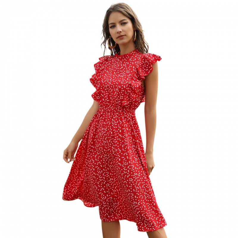 Polka Dot Ruffle Hem Chiffon Maxi Dress