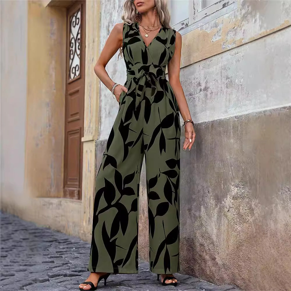 High Waist Wide Leg Print Jumpsuit