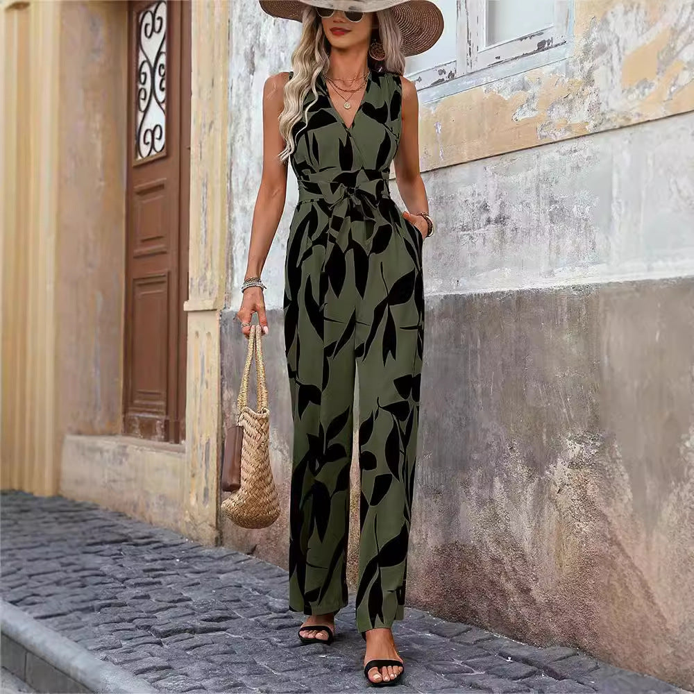 High Waist Wide Leg Print Jumpsuit